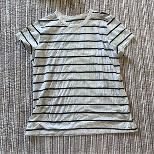 Time and Tru White and Black Striped Short Sleeve Tee
